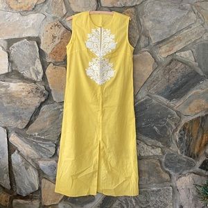 Yellow Sleeveless Embroidered Dress